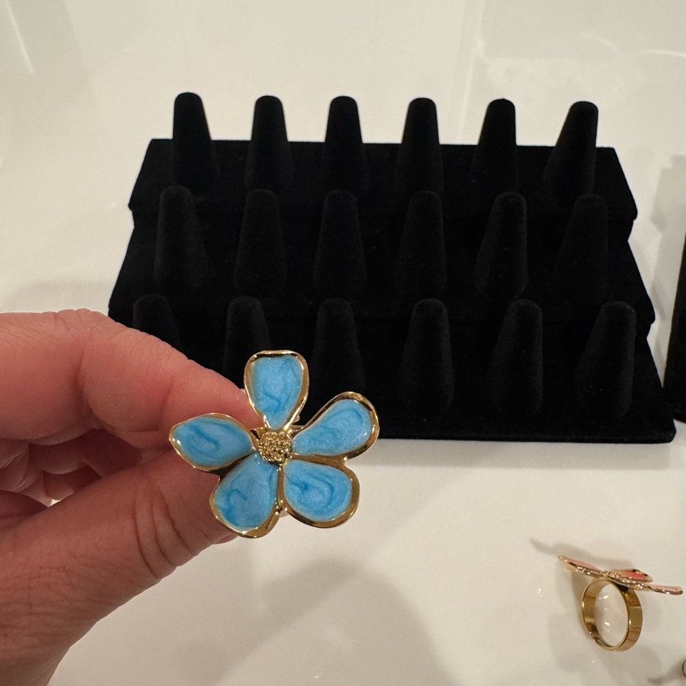 Gold and Blue Flower Ring 18k plate gold